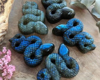 Carved Labradorite Snake : 1 piece (You Pick) - 2" Blue, Green, Teal, Textured Labradorite Snake Stones