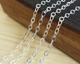 Silver 4x3mm Flat Cable Chain - Bulk Chain, 5 feet, 10 feet, 25 feet, or 50 feet - Silver Plated - Soldered Links - Nickel Free