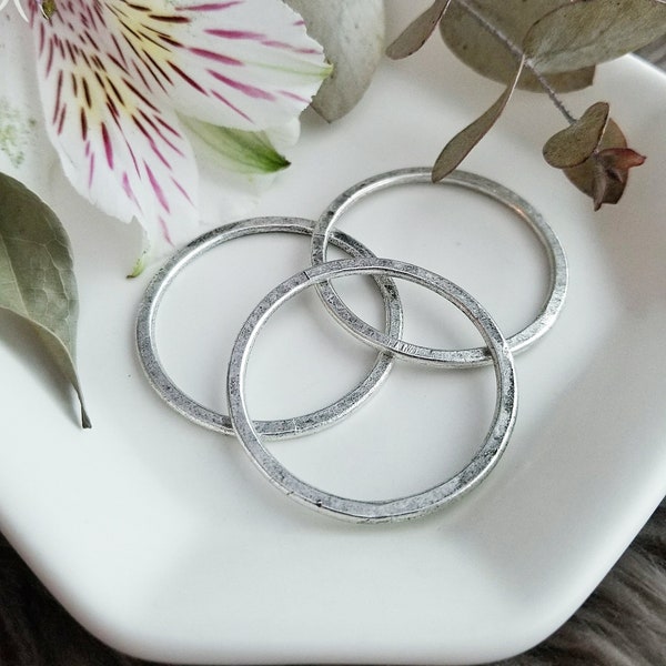 Flat Large Hoop - Antique Silver >> 2 pieces - 35mm - Open, Wire Circle Hoop, Fine Silver Plating, Lead-Free, American Made