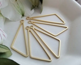 Satin Gold Triangle Charm >> 4 or 10 pcs, Electroplated Pewter Charm, Size: 44x14mm, Soft Gold, Boho, Geometric, High-Quality, Nickel-Free