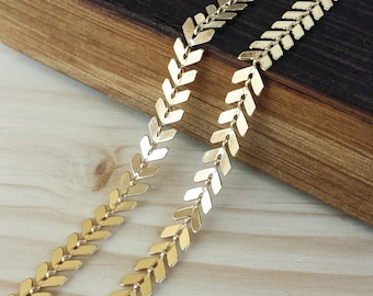 Gold 6.5mm Chevron Chain - 1, 3, 10 or 25 feet - Bulk Chain - Soldered Links - Bright Gold finish - Nickel Free