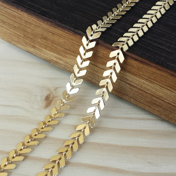 Gold 6.5mm Chevron Chain - 1, 3, 10 or 25 feet - Bulk Chain - Soldered Links - Bright Gold finish - Nickel Free