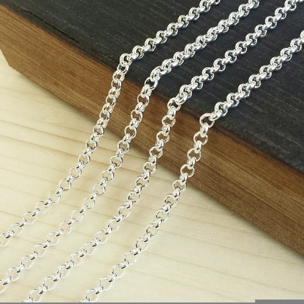 Silver 3.5mm Rolo Chain - 5, 10, 25, or 50 feet - bulk chain - Shiny Silver Plated - Soldered Links - Nickel Free