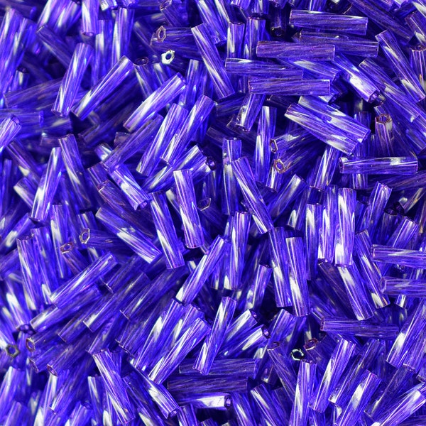 2.7mm x 12mm Twisted Bugle Beads - Transparent Dark Purple - 10 grams - Miyuki Twisted Bugle Beads