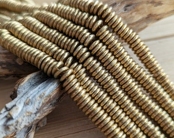 Raw Brass - 7mm x 1mm Heishi Metal Beads - Rondelles - Full or Half Strand, 13" or 6.5" long, approx. 200 or 100 pcs
