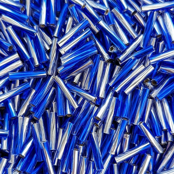 2.7mm x 12mm Twisted Bugle Beads - S/L Crystal / Cobalt - 10 grams - Miyuki Twisted Bugle Beads