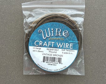 16 gauge Vintage Bronze Plated Craft Wire >> 5 yards, 16 GA, Non-Tarnish Antique Brass, Beadsmith, Copper Core Wire