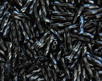 2.7mm x 12mm Twisted Bugle Beads - Black - 10 grams - Miyuki Twisted Bugle Beads