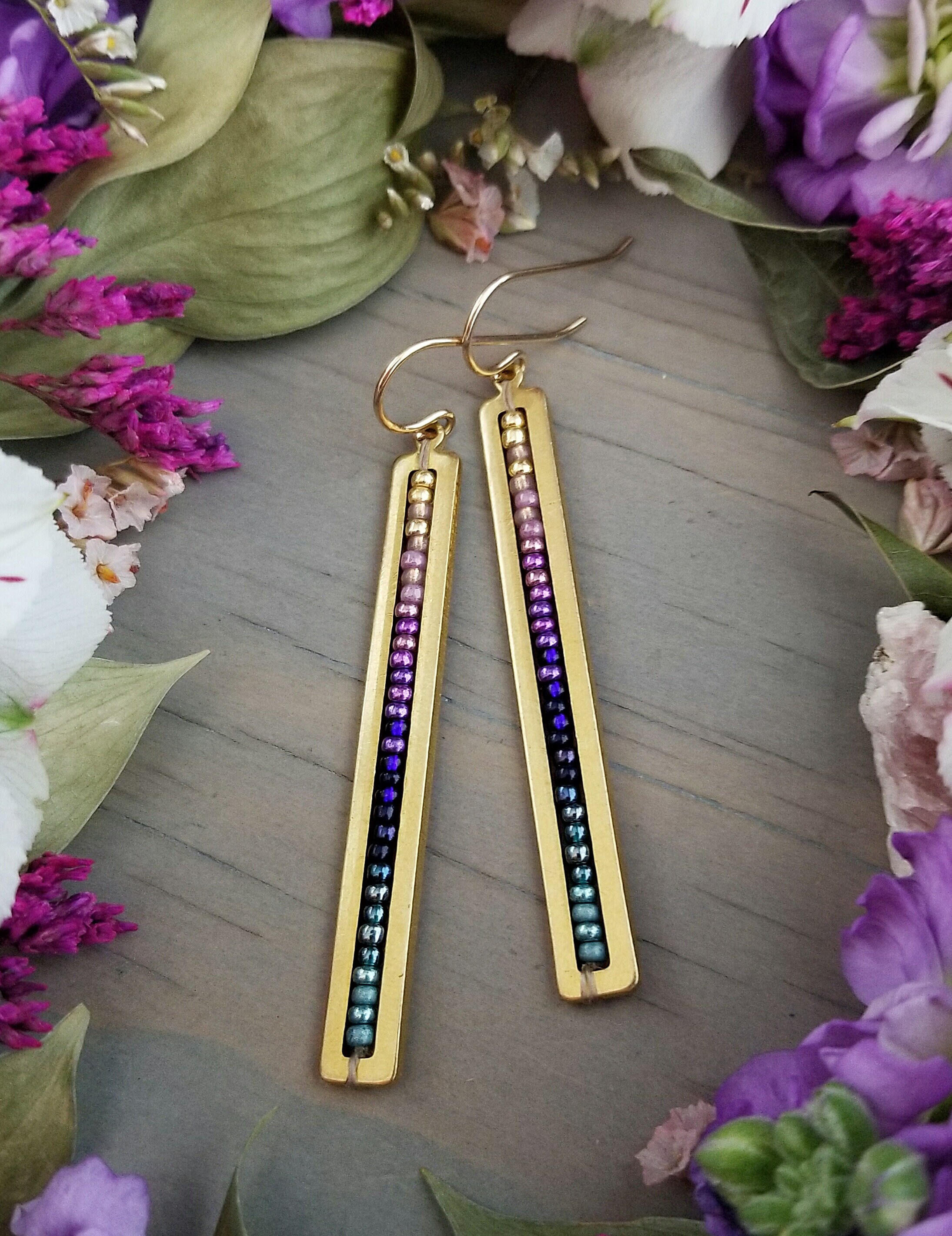 Beaded Stick Earrings in Gold Gold Champagne Lilac | Etsy