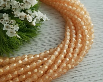 4mm Czech Fire Polished Beads >> Honey Shimmer Crystal >> 1, 2, or 5 Strands (50, 100 or 250 pcs) - Glass, Faceted, Round, Golden Yellow