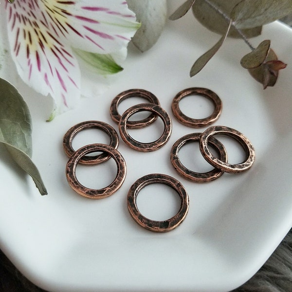 Flat Extra Small Hoop - Antique Copper >> 2 pieces - 16mm - Open, Wire Circle Hoop, Genuine Copper Plating, Lead-Free, American Made