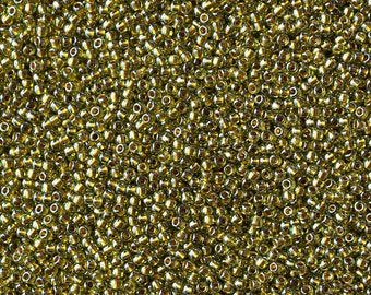 11/0 Gold-Lined Peridot #991 - Size 11 Toho Round Seed Beads - 23 gram tube - 11/0 seed beads TR-11-991