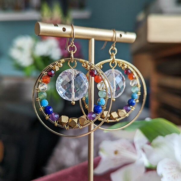 Crystal Quartz Diamond Chakra Earrings