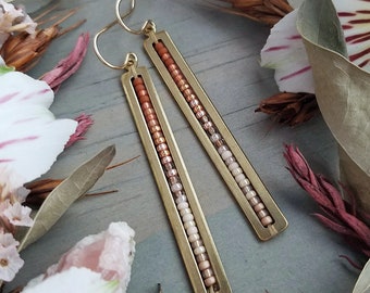 Beaded Stick Earrings in Gold >> Terra Cotta, Salmon, Peach, Rose Gold, Pale Pink, Champagne Ombre - Dreamy Bohemian Colorway
