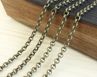 Antique Brass 3.5mm Rolo Chain - 5, 10, 25, or 50 feet - bulk chain - Antique Brass Plated - Soldered Links - Nickel Free