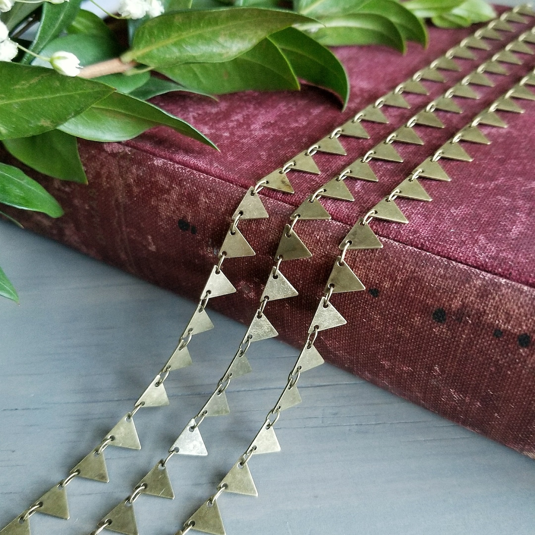Triangular Mini Chain 7.25mm Triangle Chain - Antique Brass - Bulk Chain, 1 Foot, 3 Feet, or ...