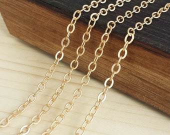 Satin Gold 4x3mm Flat Cable Chain - Bulk Chain, 5 feet, 10 feet, 25 feet, or 50 feet - Matte Gold Plated - Soldered Links - Nickel Free