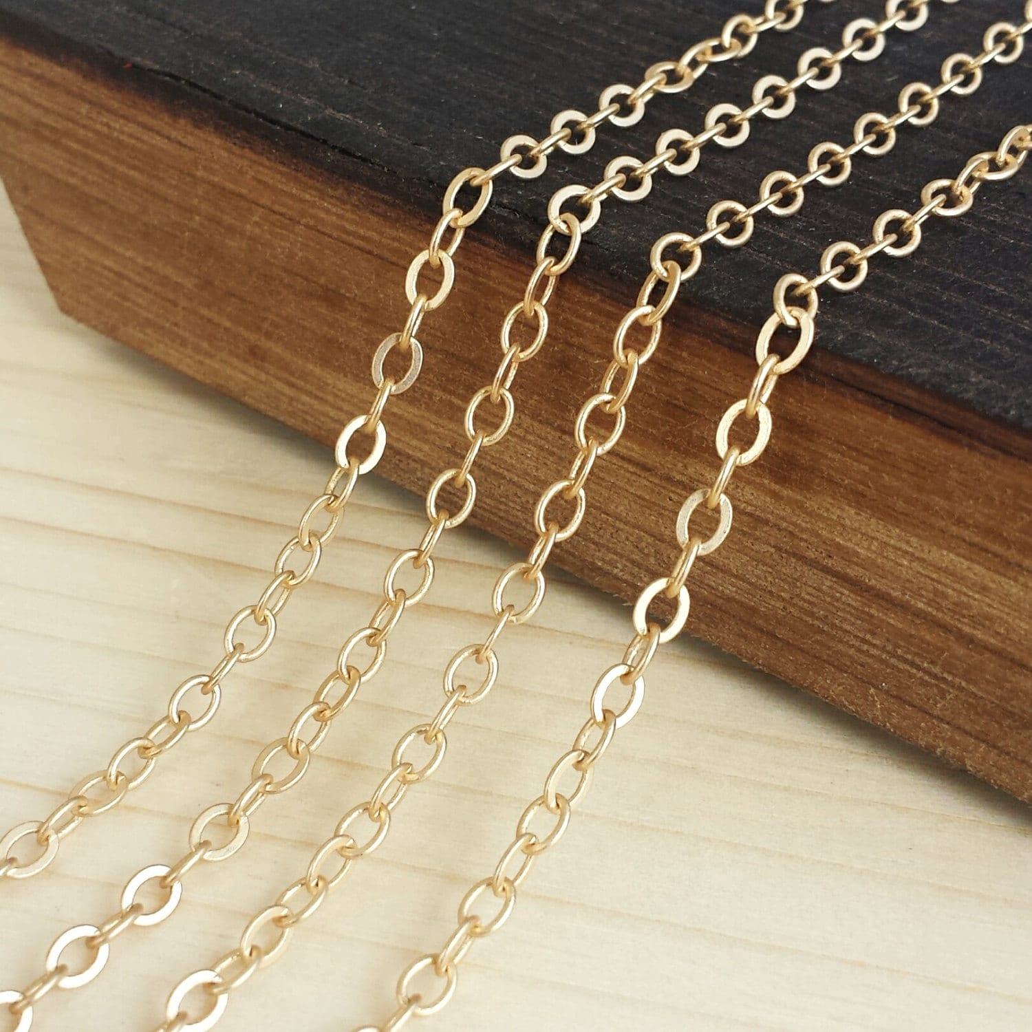 Satin Gold 4x3mm Flat Cable Chain Bulk Chain 5 Feet 10 Etsy
