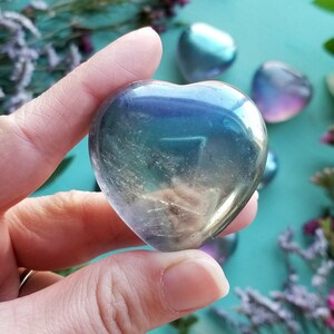 Titanium Quartz Heart 1 piece Gemstone Palm Stones, Crystal Healing Puffed Heart, Rainbow, Purple and Blue, Crystal image 5