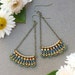 Amber & Blue Boho Sway Earrings >> Made-To-Order > Amber Luster, Teal, Bronze and Blue Woven Seed Beads in Brass > Bohemian Beaded Earrings