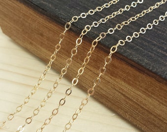 Gold 2x1mm Flat Cable Chain - Bulk Chain: 5, 10, 25, or 50 feet - Gold Plated - Soldered Links - Nickel Free