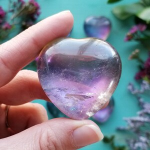 Titanium Quartz Heart 1 piece Gemstone Palm Stones, Crystal Healing Puffed Heart, Rainbow, Purple and Blue, Crystal image 4