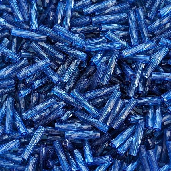 2.7mm x 12mm Twisted Bugle Beads - Transparent Montana Blue - 10 grams - Miyuki Twisted Bugle Beads