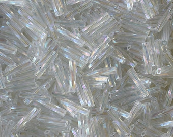 Perles pour clairons torsadées 2,7 mm x 12 mm - Transparentes AB - 10 grammes - Perles pour clairons torsadées Miyuki