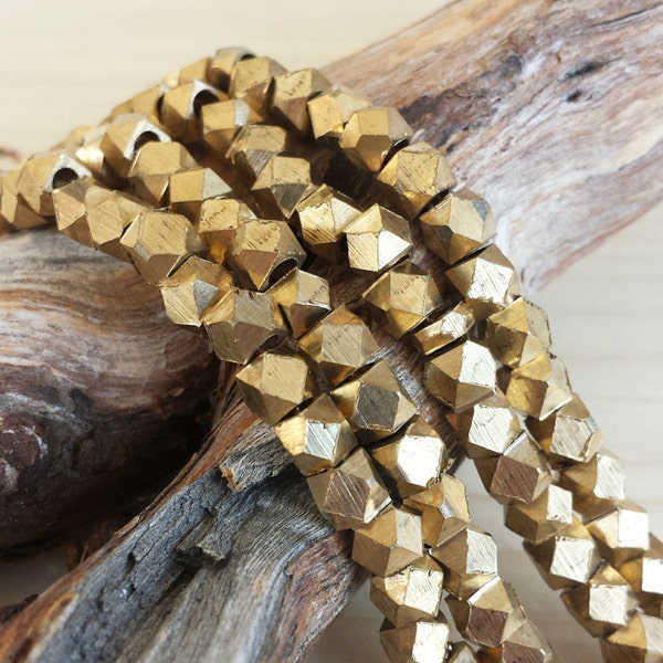 Raw Brass - 4-4.5mm Faceted Metal Beads - Cornerless Cubes - Brass - Full or Half Strand (approx. 90 or 45 pcs)