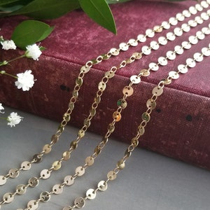 4 mm runde Scheibenkette – Goldfarben – Meterware, 1, 3, 10 oder 25 Fuß – Paillettenkette, verlötete Glieder – Nickelfrei Bild 1
