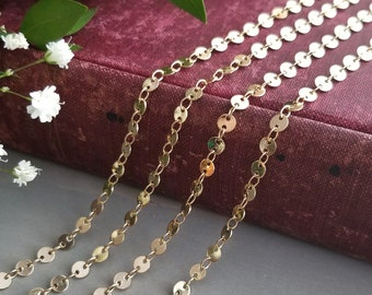 4mm Round Disc Chain - Gold finish - Bulk Chain, 1 feet, 3 feet, 10 feet, or 25 feet - Sequin Chain, Soldered Links - Nickel Free