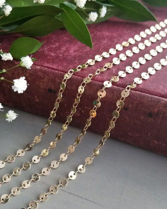 4mm Round Disc Chain - Gold finish - Bulk Chain, 1 feet, 3 feet, 10 feet, or 25 feet - Sequin Chain, Soldered Links - Nickel Free