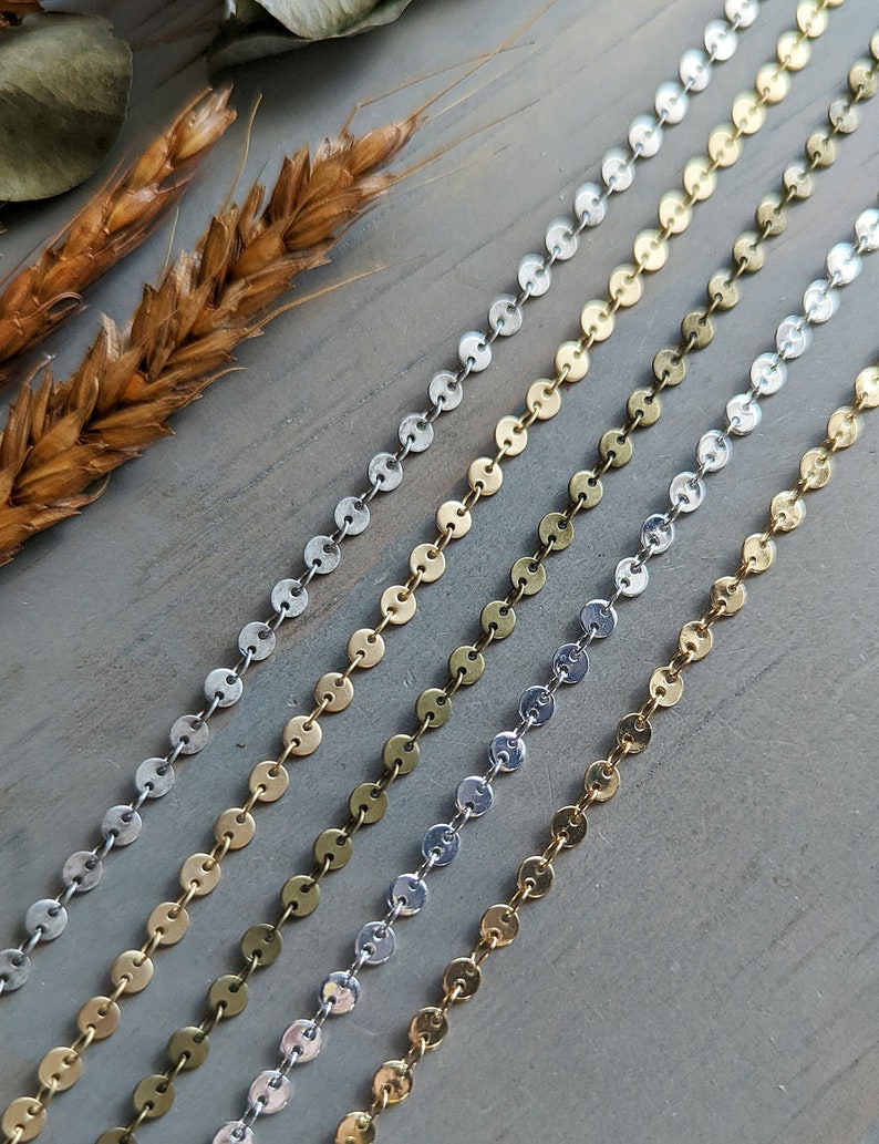 4 mm runde Scheibenkette – Goldfarben – Meterware, 1, 3, 10 oder 25 Fuß – Paillettenkette, verlötete Glieder – Nickelfrei Bild 5