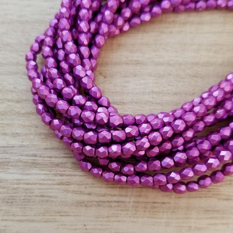 100 pcs 3mm Czech Fire Polished Beads Saturated Metallic Pink Yarrow 2 or 5 Strands Qty Disc. Designer Glass, Faceted, Round image 4