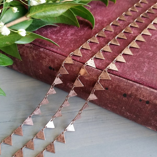 7.25mm Triangle Chain - Bulk Chain, 1 foot, 3 feet, or 10 feet - Soldered Links - Antique Copper finish - Nickel Free