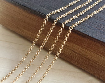 Satin Gold 2mm Rolo Chain - Bulk Chain: 5, 10, 25, or 50 feet - Matte Gold Plated - Soldered Links - Nickel Free