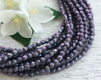 100 pcs - 3mm Czech Fire Polished Beads >> Orchid Aqua - Polychrome >> 2 or 5 Strands (Qty Disc.) - Designer Glass, Faceted, Round, Purple