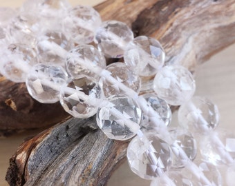 Quartz Crystal Faceted Round Beads >> 8mm Rounds - Full or Half Strand > Rich, Warm Blue, Natural, Brown Inclusions, High-Quality, Gemstone