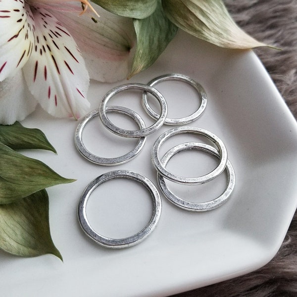 Flat Medium Hoop - Antique Silver >> 2 pieces - 24mm - Open, Wire Circle Hoop, Fine Silver Plating, Lead-Free, American Made