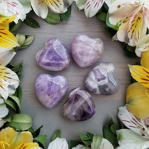 Chevron Amethyst Heart Pocket Stone &gt;  1 piece - You Pick - 1.125&quot;, Puffy Heart, Gemstone Palm Stones, Crystal Healing - Natural, Lavender