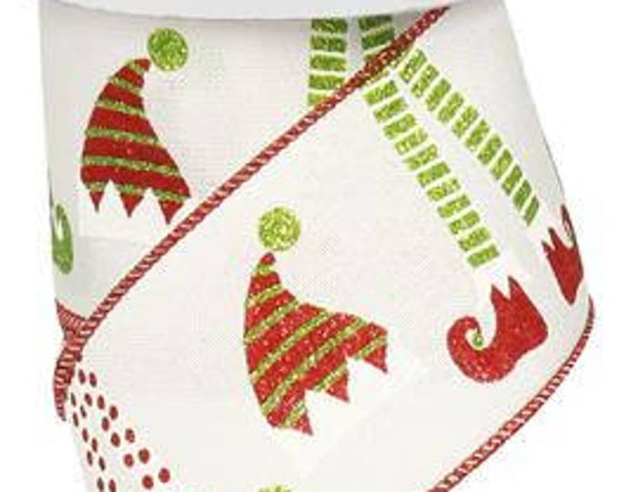 RIBBON Wired Ribbon White Ribbon Elf Legs Elf Hat Red Ribbon Christmas ...