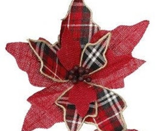 10" Black & Red Plaid Check Velvet Poinsettia Floral Pick - XS371747