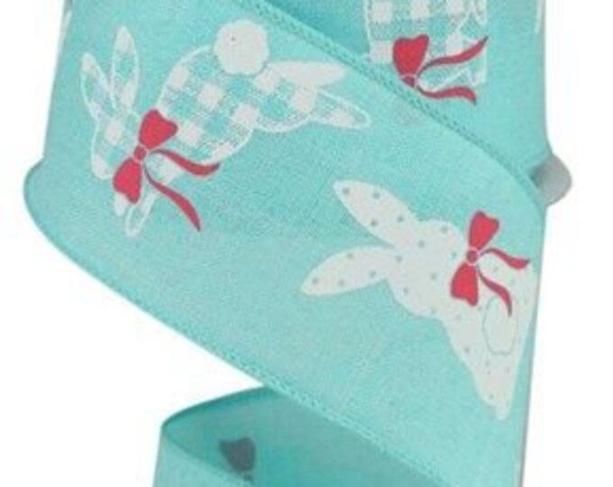 Ribbon - Wired Ribbon - Patterned Bunnies Ribbon - Ice Blue, White, and ...
