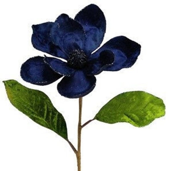 9" DIA Midnight Blue Velvet Magnolia Floral with Stem - XS708166