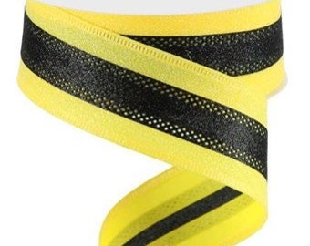 2.5 Yellow Black Thin Horizontal Stripe Ribbon RGC119429