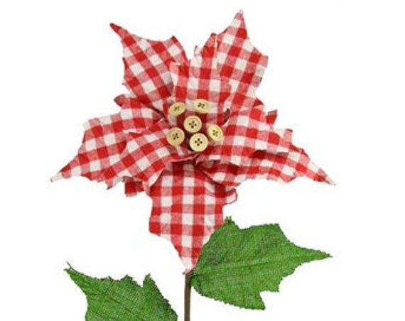CHRISTMAS PICKS - White and Black Buffalo Check Poinsettia Pick - Christmas Floral - Christmas Sprays - Floral Sprays