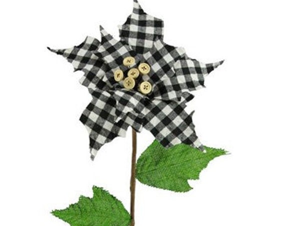 CHRISTMAS PICKS - White and Black Buffalo Check Poinsettia Pick - Christmas Floral - Christmas Sprays - Floral Sprays
