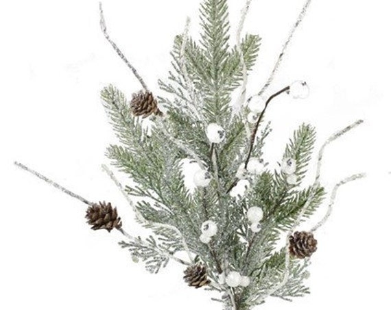 24"L Cedar Pine with Cone and Winter Snow Floral Spray