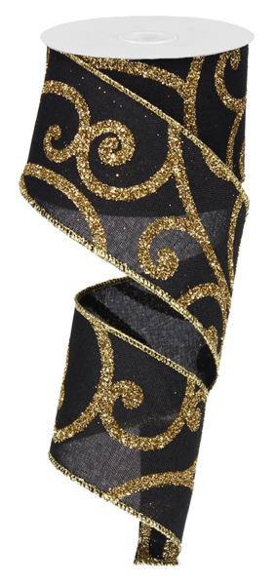 RIBBON Wired Ribbon Black Ribbon Gold Ribbon Black and Etsy