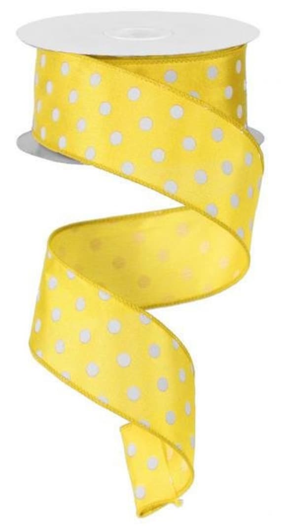 RIBBON Wired Ribbon Yellow Polka Dot Ribbon Yellow Etsy